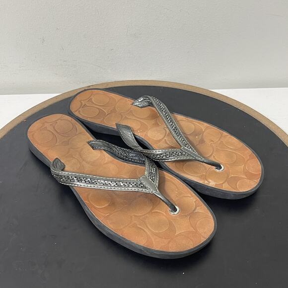 Coach Laurel Flip Flop Sandals Womens Size 7.5M Brown Black Logo Casual Beach - Picture 2 of 8